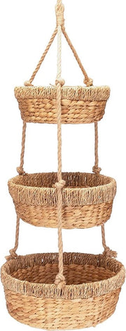 Etagère appesa, grande mensola con 3 contenitori di acquaiglicina - fruttiera per il conservazione di verdure e frutta - contenitore appeso - 34 cm