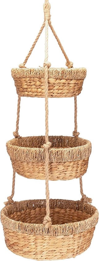 Etagère appesa, grande mensola con 3 contenitori di acquaiglicina - fruttiera per il conservazione di verdure e frutta - contenitore appeso - 34 cm