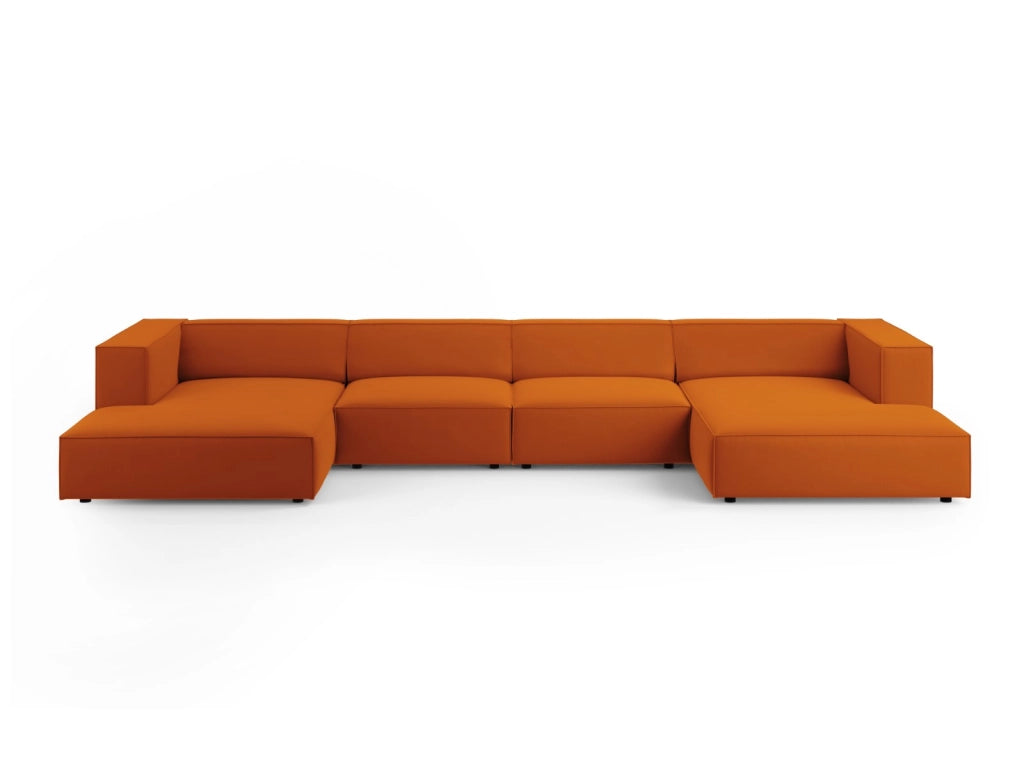 Cosmopolitan Design - Divano panoramico "Arendal" 6 posti in velluto terracotta 