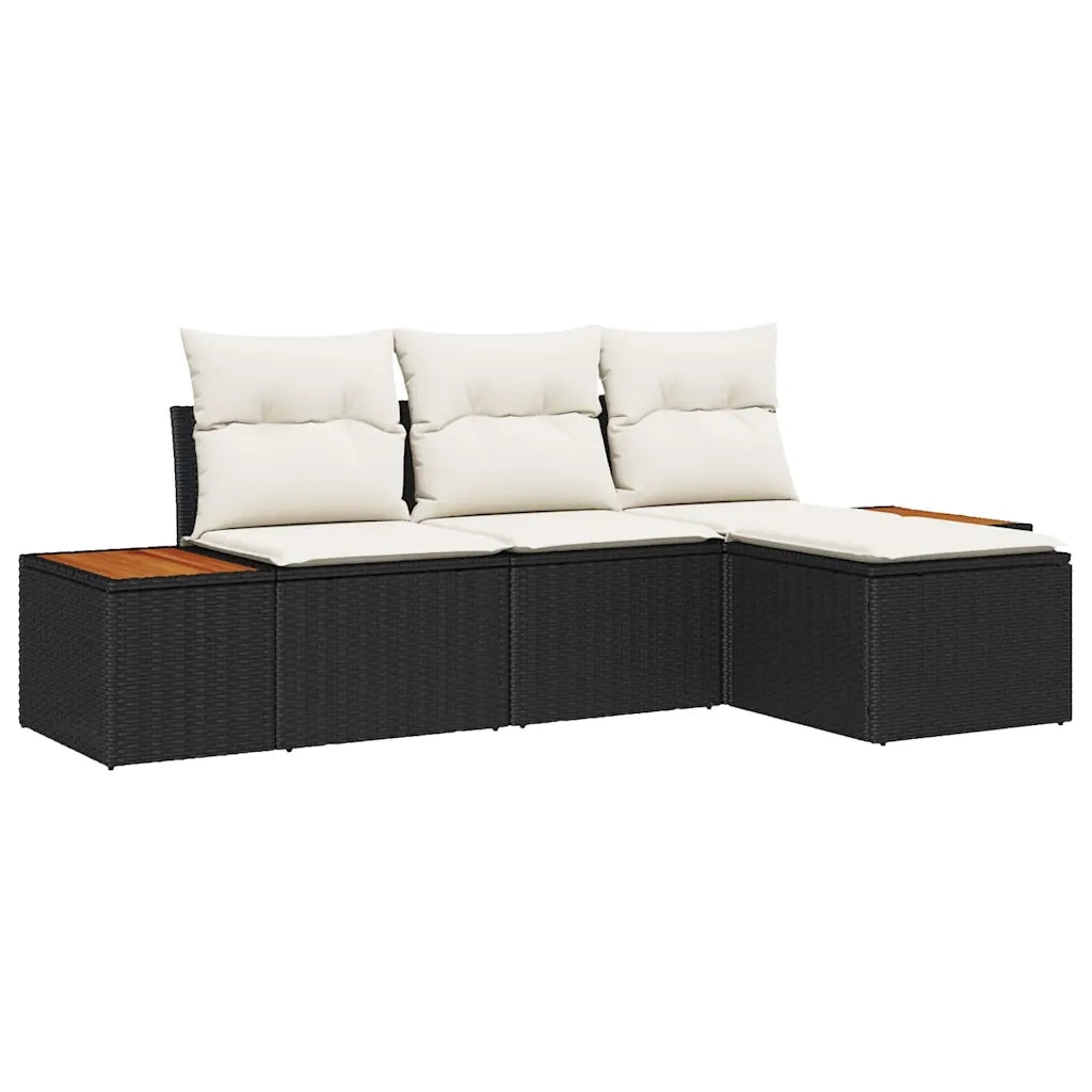 Set Divano da Giardino con cuscino 4 pcs Nero e Crema