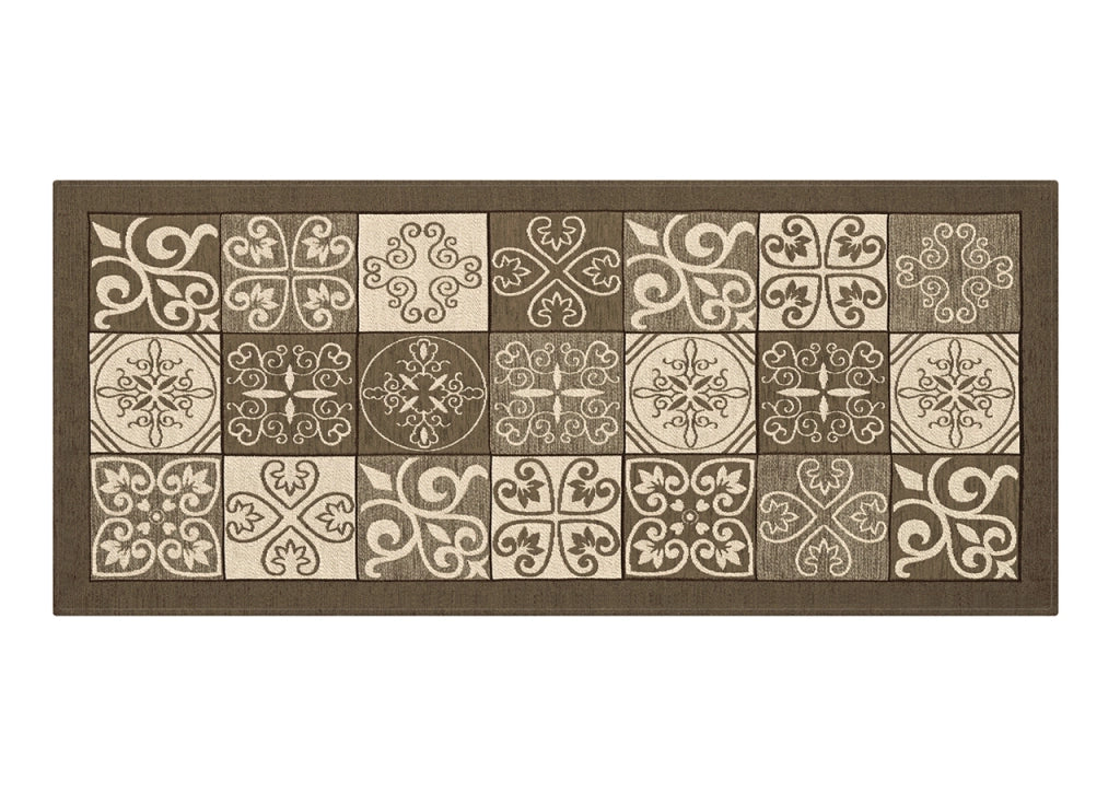 Tappeto Passatoia Runner Cucina Antiscivolo Lavabile Disegno Maiolica Suardi - 55x140 - Fango