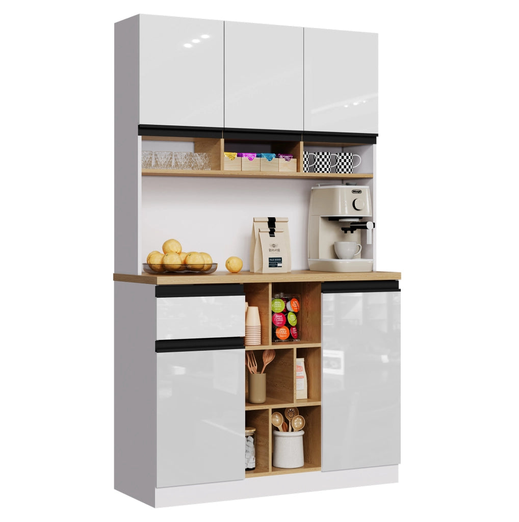 Mobile buffet moderno bianco lucido in MDF con ripiani e cassetto