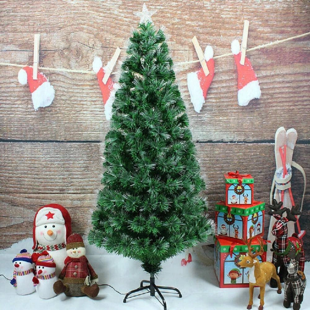 Trade Shop - Albero Di Natale In Fibra Ottica 60cm Verde Multicolori Con Punta Stella A Led -