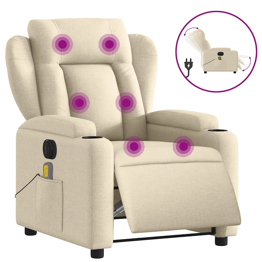 Poltrona Reclinabile Massaggiante Elettrica Crema in Tessuto 3204479