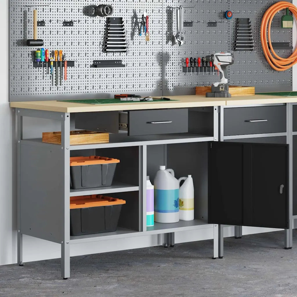 Banco da lavoro con cassetto Nero e Grigio 100 x 55 x 85 cm CFW9049318