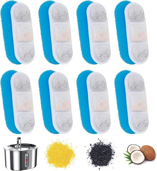 Filtro per fonte per gatti, 8 filtri sostitutivi per fonte per gatti automatica da 2,5 l/85 oz, sistema di filtraggio a tre stadi