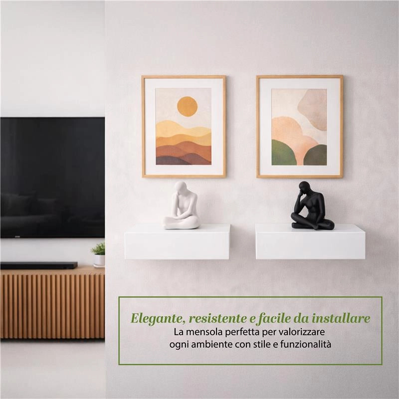MENSOLA CON CASSETTO DA PARETE SISTEMA REGGIMENSOLA A SCOMPARSA COLORE BIANCO IN LEGNO MDF 40X24X10 CM