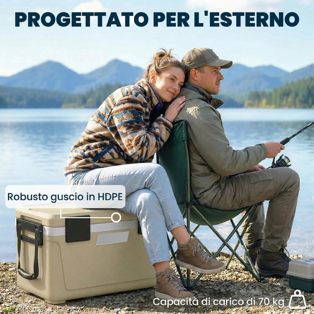 Box Frigo Portatile 66,6x38,5x40 cm Capacità 42,6L Isolato con Maniglia in HDPE e Schiuma PU Cachi