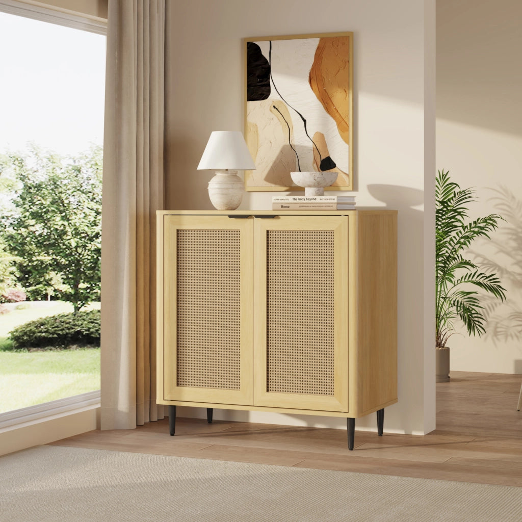 Credenza Bassa Lukhomso Ante con Inserto Intreccio 83x80x40 cm Effetto Rovere [en.casa]