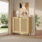 Credenza Bassa Lukhomso Ante con Inserto Intreccio 83x80x40 cm Effetto Rovere [en.casa]