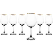 Trade Shop - Set Di 6 Calici Da Vino In Vetro Trasparente Con Elegante Bordo Superiore Oro Da 36,5cl -