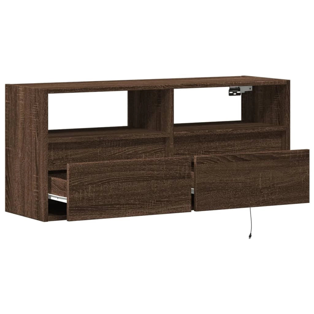 Mobile TV multimediale scaffale TV credenza mobile TV sala da pranzo soggiorno camera da letto mobile da parete con luci LED rovere 100 x 31 x 45 cm marrone 02_0027936