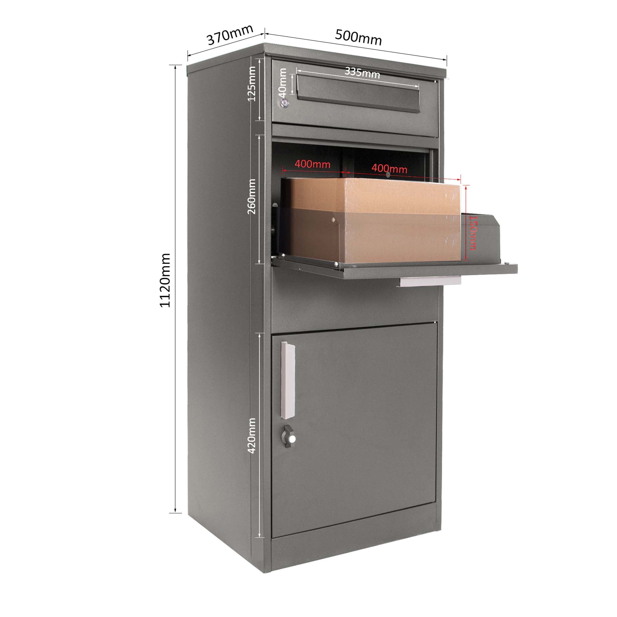 Cassetta postale per pacchi grigia 50x37x112cm Portapacchi con serratura