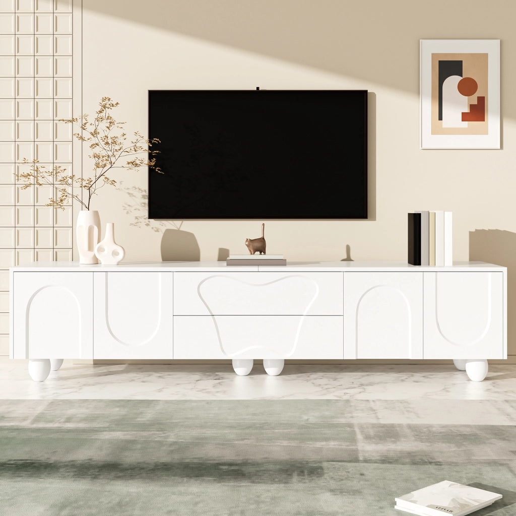 Mobile TV con 2 Ante e 2 Cassetti; Stile Minimalista; Soggiorno; 180??40??42 cm; in Pannello Truciolare; Bianco