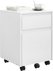 Cassettiera Scrivania con 2 Cassetti, Schedario con Rotelle, Schedario da Ufficio A4, in Legno PB, Bianco, 40x40x56cm, ASK11ws