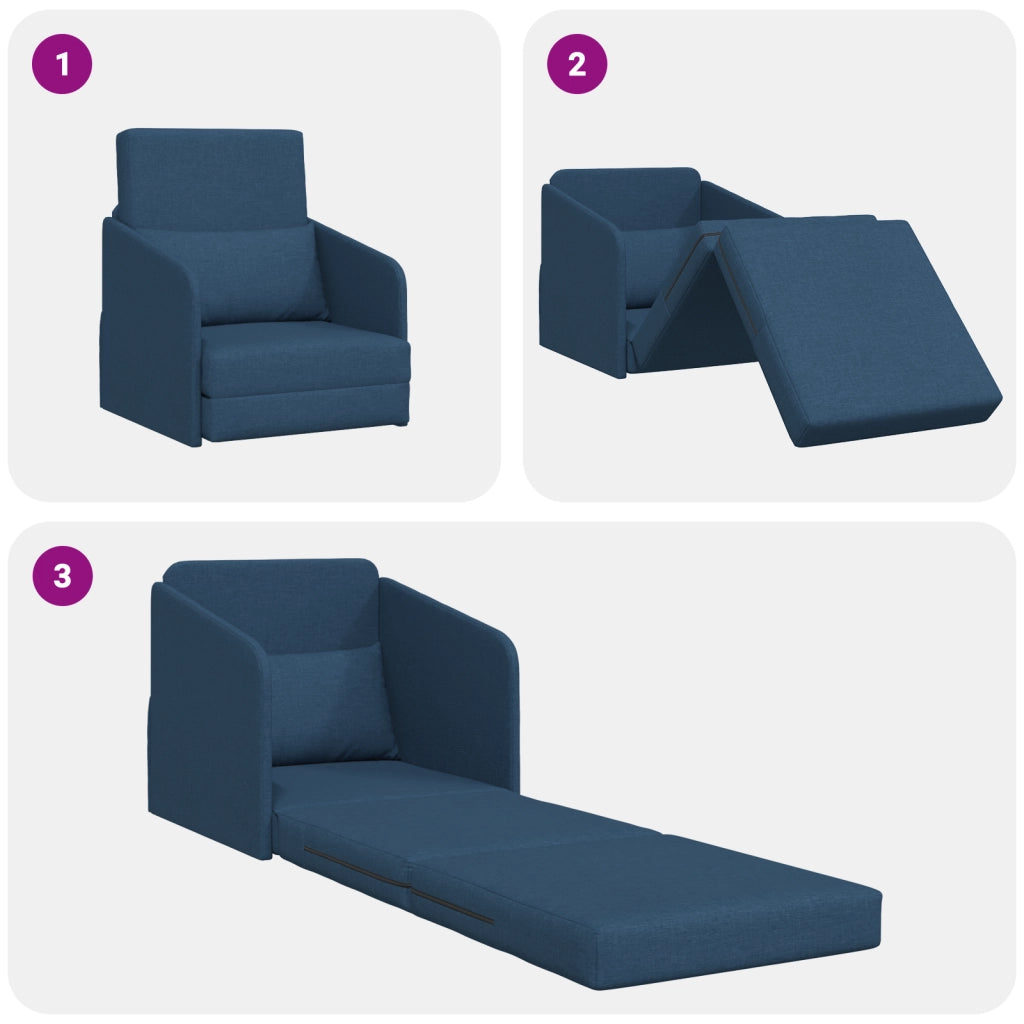 Divano Letto da Terra 2-in-1 Blu 65x80x83 cm Tessuto