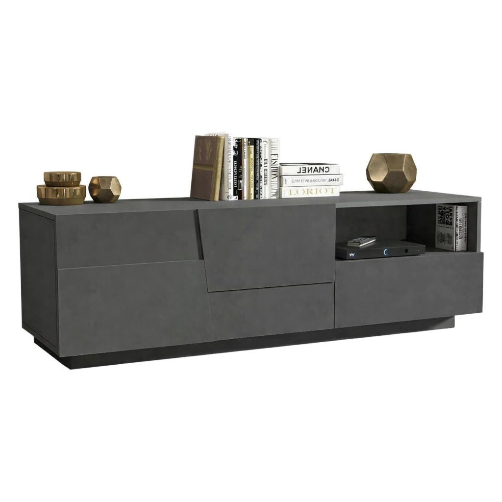 Mobile porta TV Cecia, Credenza bassa da soggiorno con 2 ante e 1 cassetto, Base porta TV, 150x44h46 cm, Antracite
