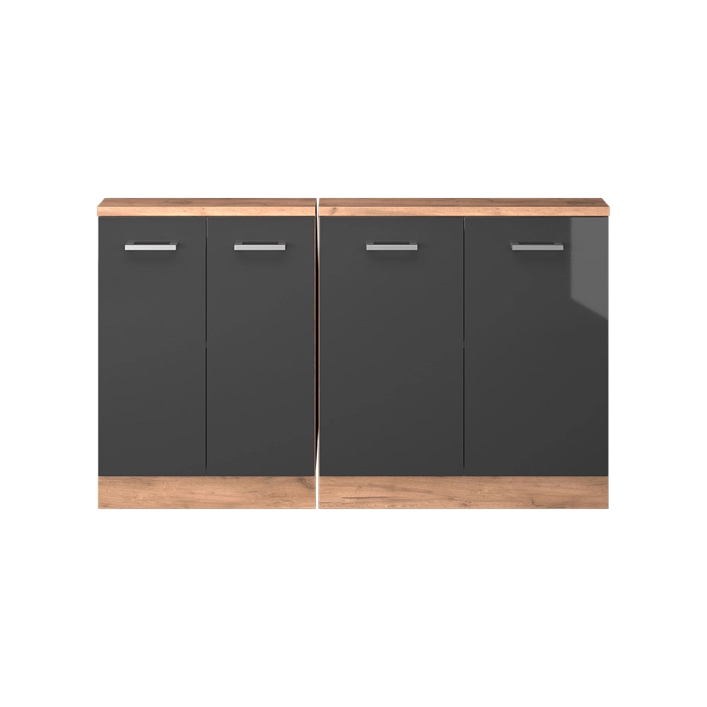 Mobile cucina sottotetto R-Line Antracite lucido/Rovere dorato 140 cm Set di 2 Vicco
