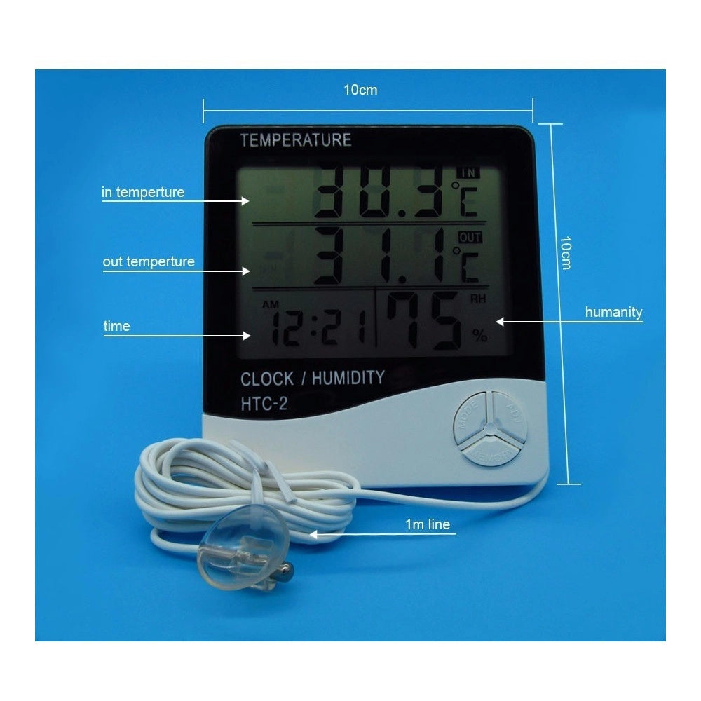 Trade Shop - Termometro Igrometro Digitale Temperatura Umidita' Ora Data Casa Htc-2 Con Sonda -