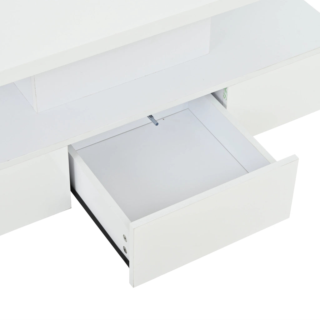 TAVOLINO DA SALOTTO 100x50x39 cm Bianco con LED, 1 cassetto e vano aperto