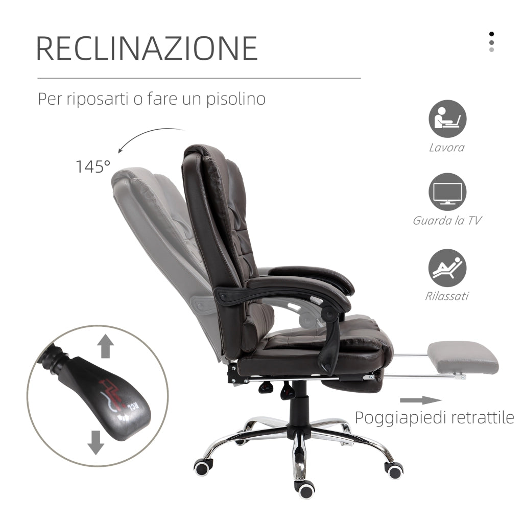 Poltrona Reclinabile da Ufficio con Poggiapiedi ¨C Zephmum ¨C Caff¨¨, 64.5x69x109-117 cm