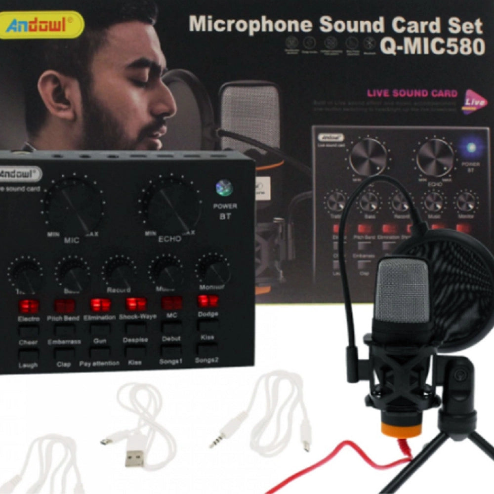 Trade Shop - Microfono A Condensatore Q-mic580 Schede Audio Bluetooth Filtro Anti-pop Con Base -