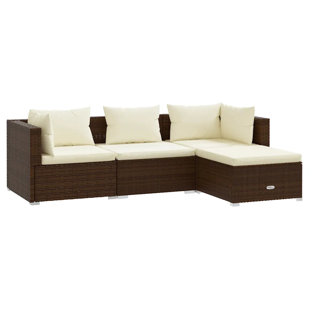 Set Divani da Giardino 4 pz | Set Salotto da Giardino con Cuscini in Polyrattan Marrone