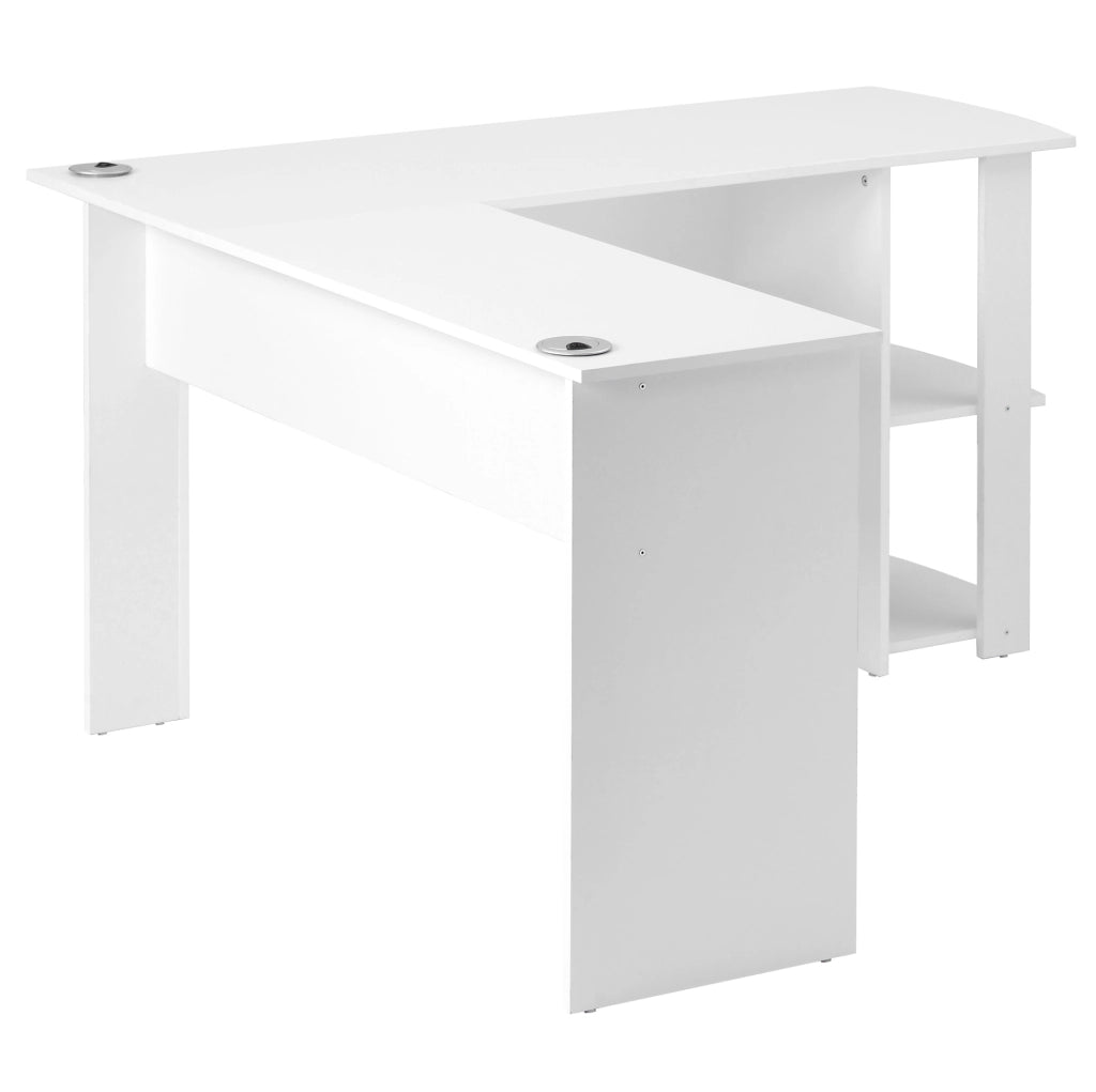 Scrivania angolare 140x140x75 cm in MDF bianco con 2 ripiani per home office