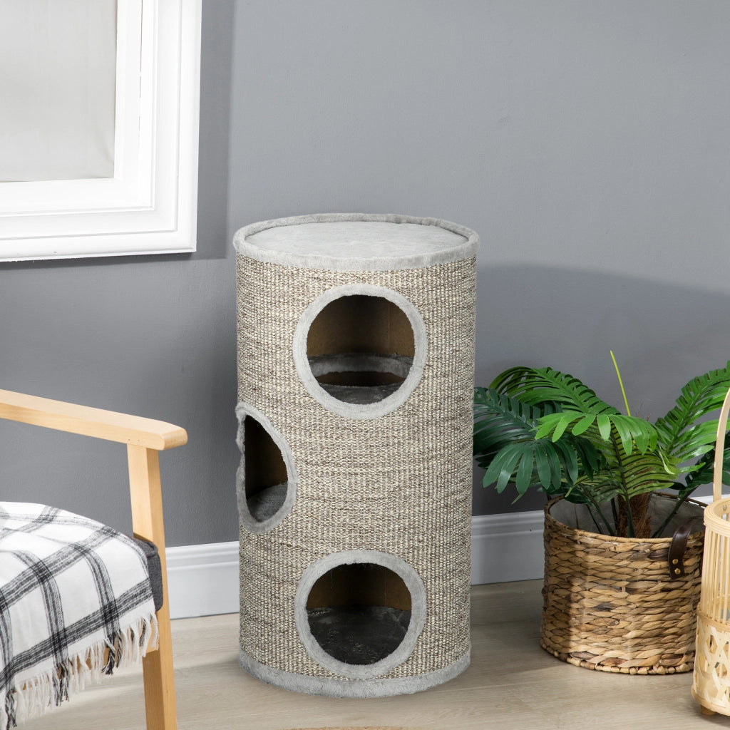 Tiragraffi per gatti a 3 livelli con sisal e peluche ¨C zephmum ¨C grigio 38x70 cm