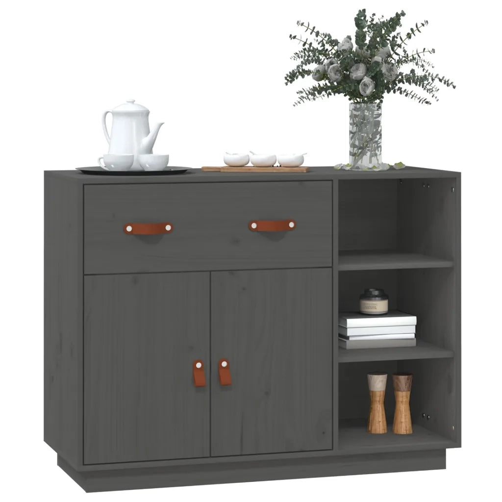 Credenza Grigia 98,5x40x75 cm in Legno Massello di Pino 820139