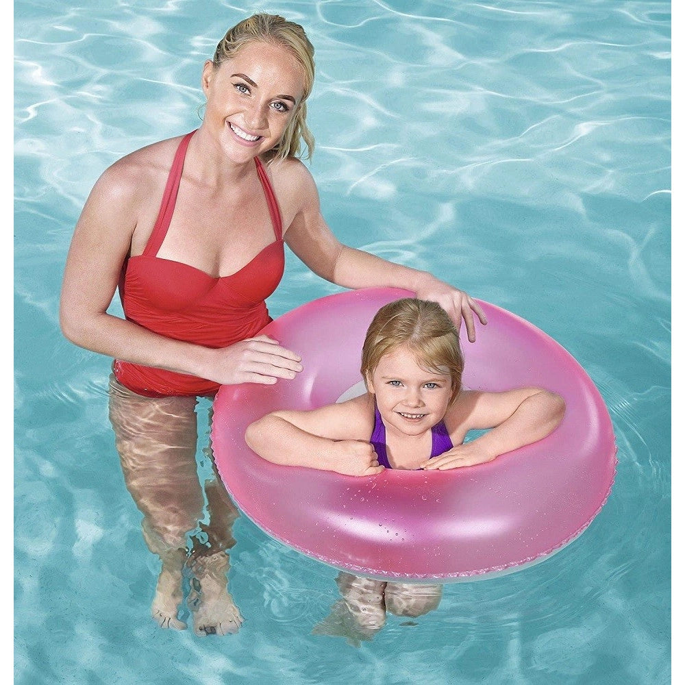 Trade Shop - Ciambella Salvagente Gonfiabile Per Bambini Trasparente Neon Nuoto 76 Cm 36024 -