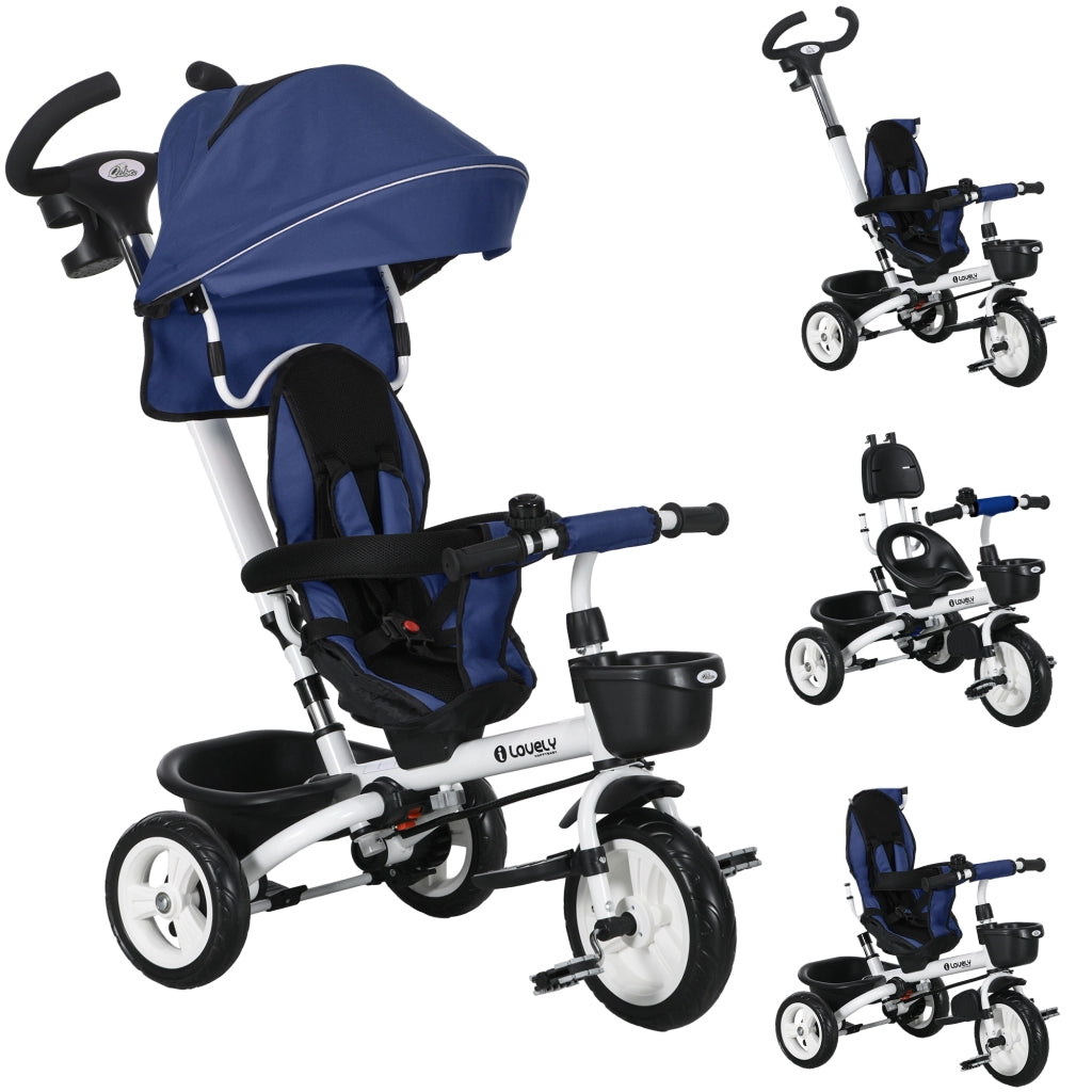 Triciclo per Bambini 6-in-1 con Spingi ¨C Zephmum ¨C Blu