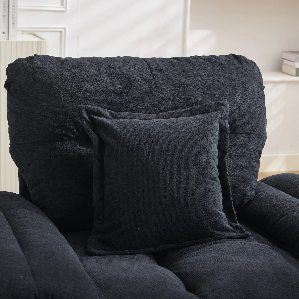 Poltrona girevole 360° in ciniglia con cuscino di supporto e base in metallo nero per lettura 116 × 84 × 96 cm