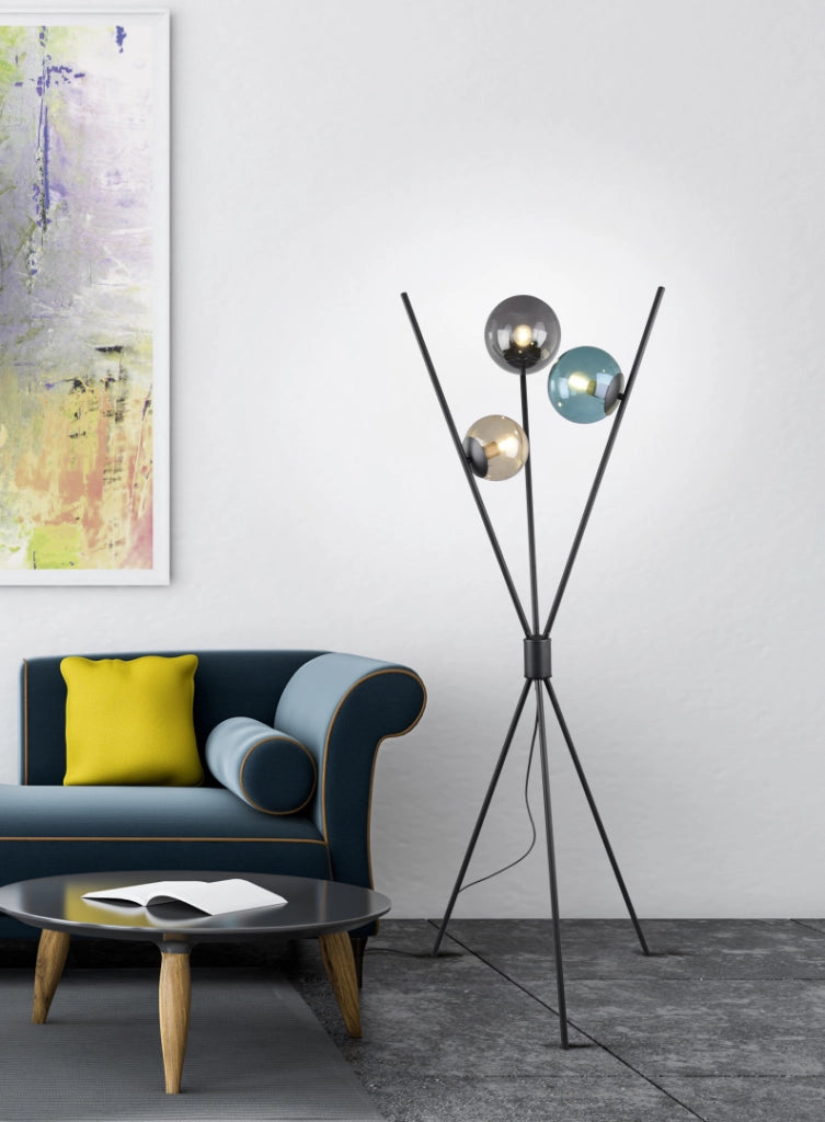 Piantana 3 aste, metallo e vetro, multicolor, H 156 cm, Lance