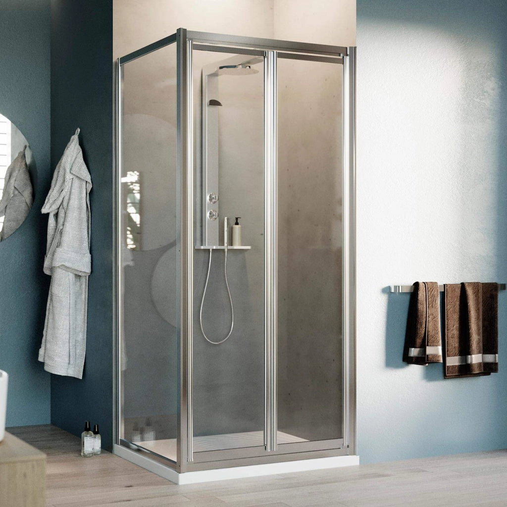 Box Doccia Angolare 75x90CM H198 Cristallo Trasparente Fisso+Saloon 2 Ante Battente 90 mod. West
