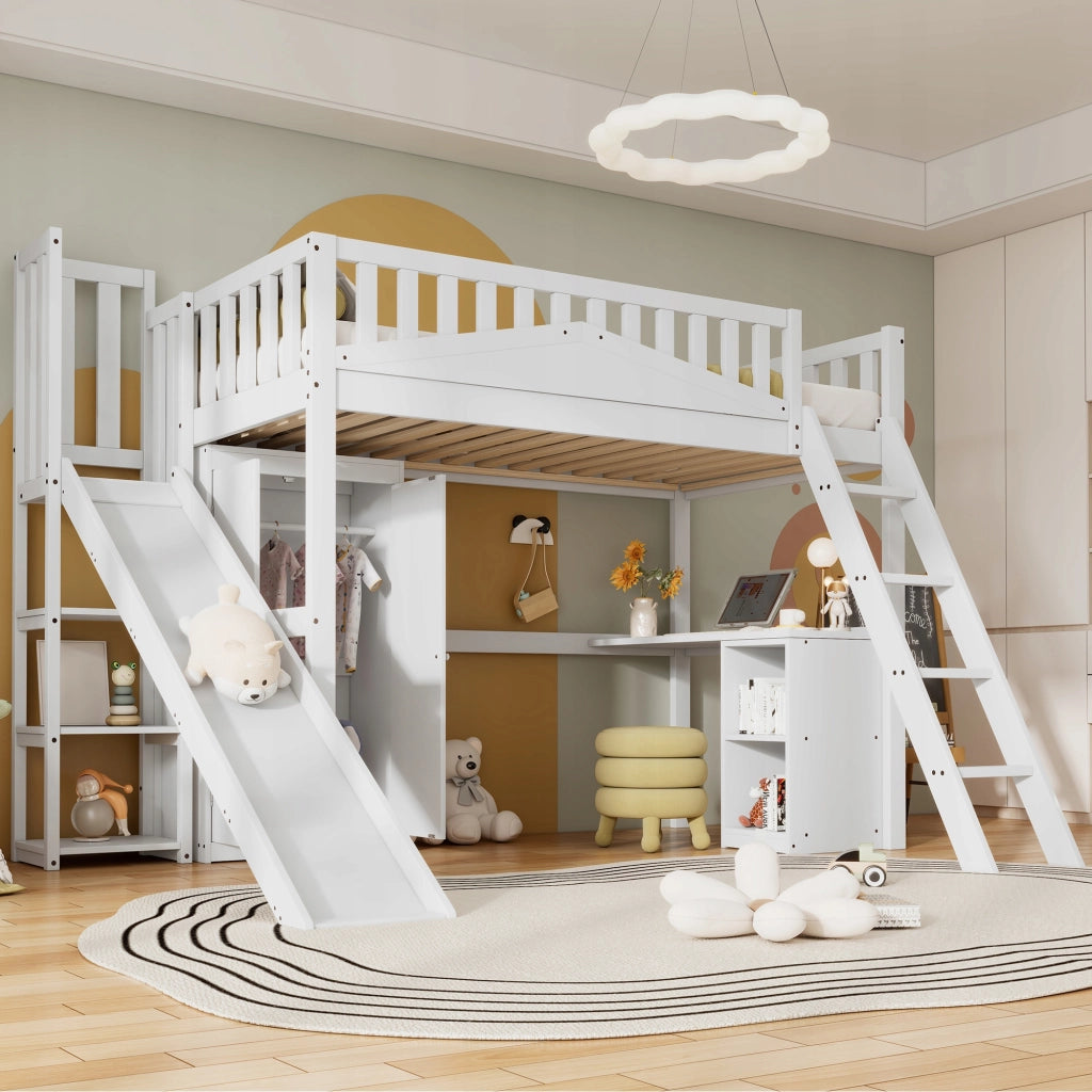 Letto a castello 90x200 - Xylo - Bianco con armadio e appendiabiti