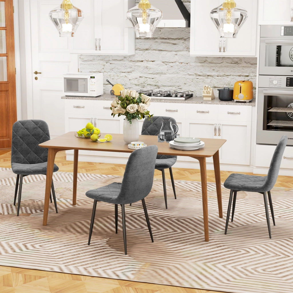 Sedia da pranzo imbottita con schienale alto, gambe in metallo e rivestimento in tessuto effetto velluto ¨C Zephmum ¨C Grigio