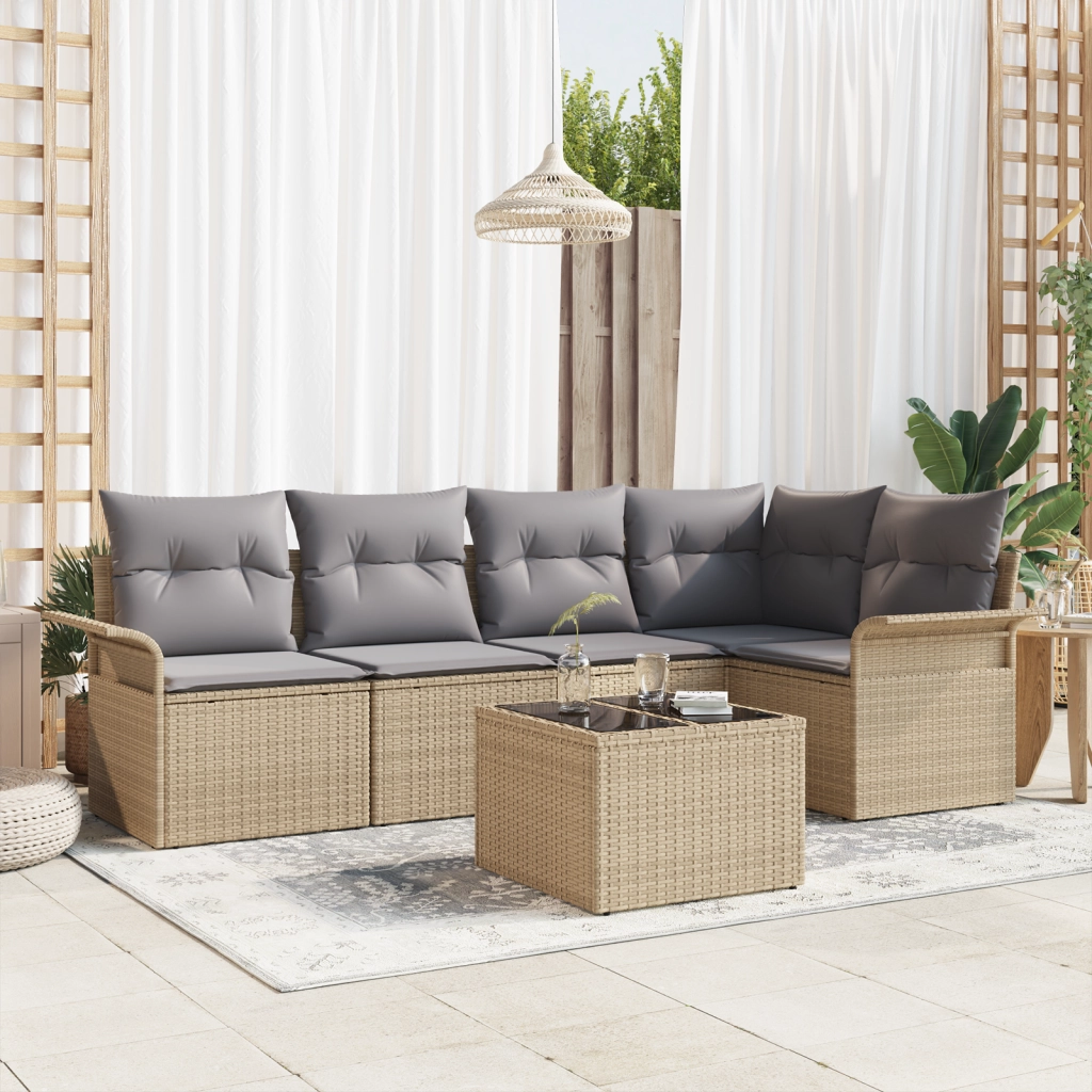 Set da Giardino 6 Pezzi con Cuscini Rattan Sintetico Nero