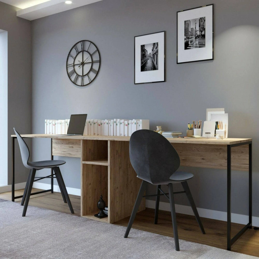 Scrivania Asarat, Scrittoio multiuso, Tavolo per ufficio porta PC, Piano di lavoro, 240x60h74 cm, Quercia