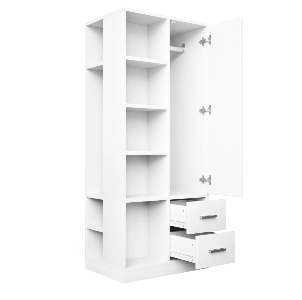 Armadio a 1 anta con cassetti e 2 barre appendiabiti; 70 × 50 × 170 cm; bianco