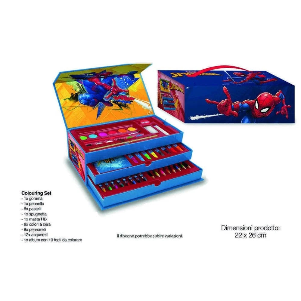 Trade Shop - Set Da Colorare Valigetta Con Colori Bambini Spiderman Cassetti Kit Disegno Pittura 950888a -