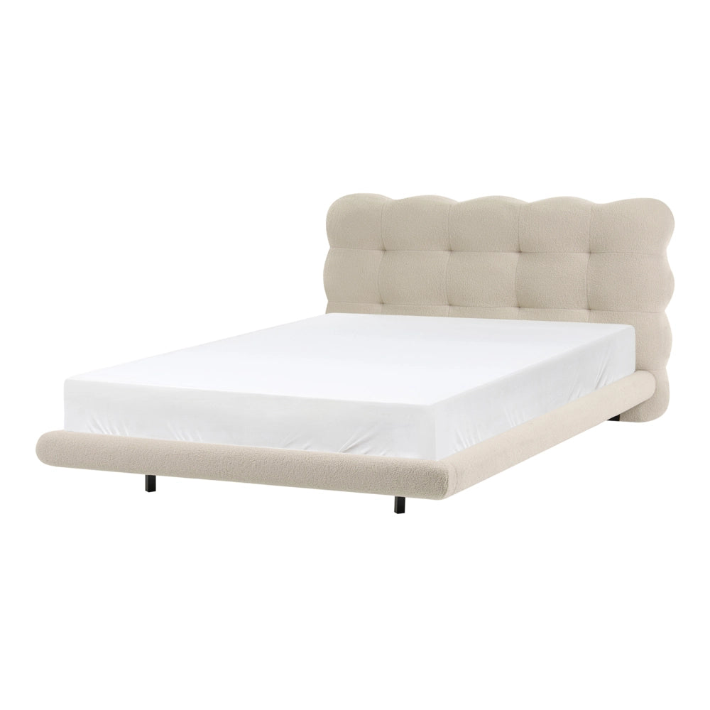 Letto matrimoniale in tessuto boucle con testata trapuntata Beige 120 x 200 cm design moderno