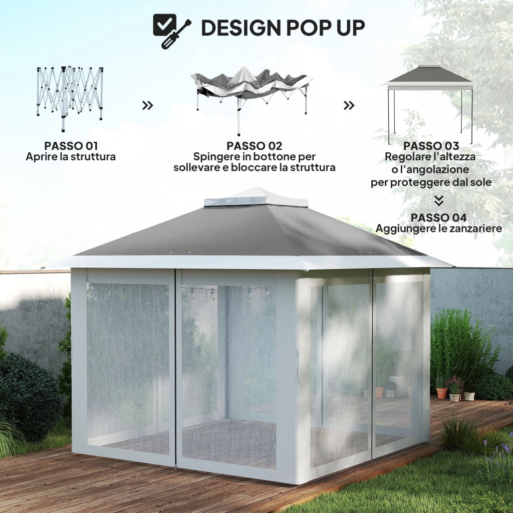 Gazebo da Esterno ¨C zephmum ¨C Grigio, Metallo, Tessuto Oxford, 3.3x3.3x2.8 m