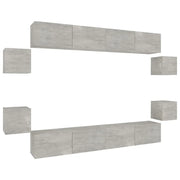 Set Mobili Porta TV 8pz | Armadietto TV | Mobile Porta TV Grigio Cemento in Legno Multistrato
