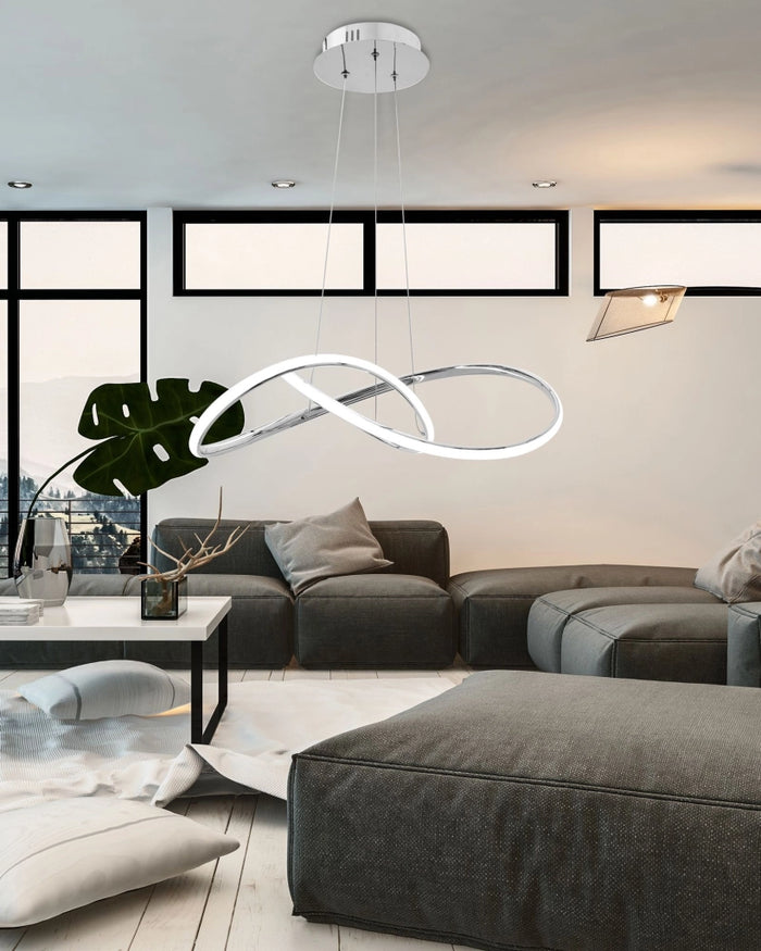 Lampada Da Soffitto Pensile Ring Moderno Led+telecomando App393-cp Cromo