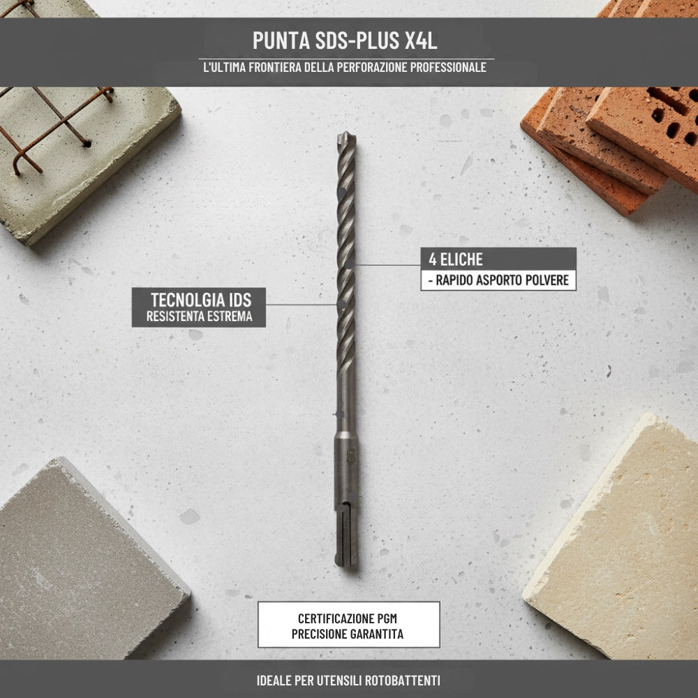 Punta sds-plus x4l per forare calcestruzzo e mattoni *** misura 6 x 165 mm, confezione 1
