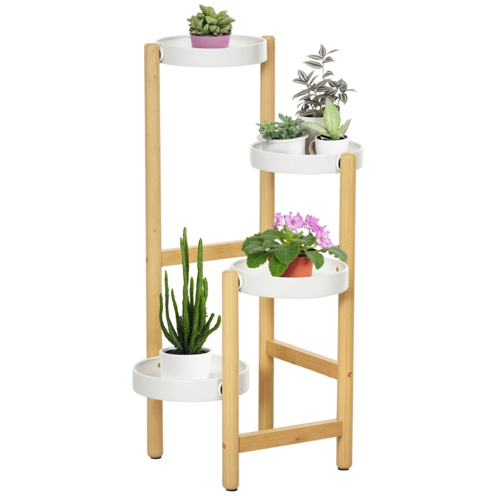 Libreria a 4 livelli in bambu e metallo ¨C zephmum ¨C bianco 28x28x80 cm