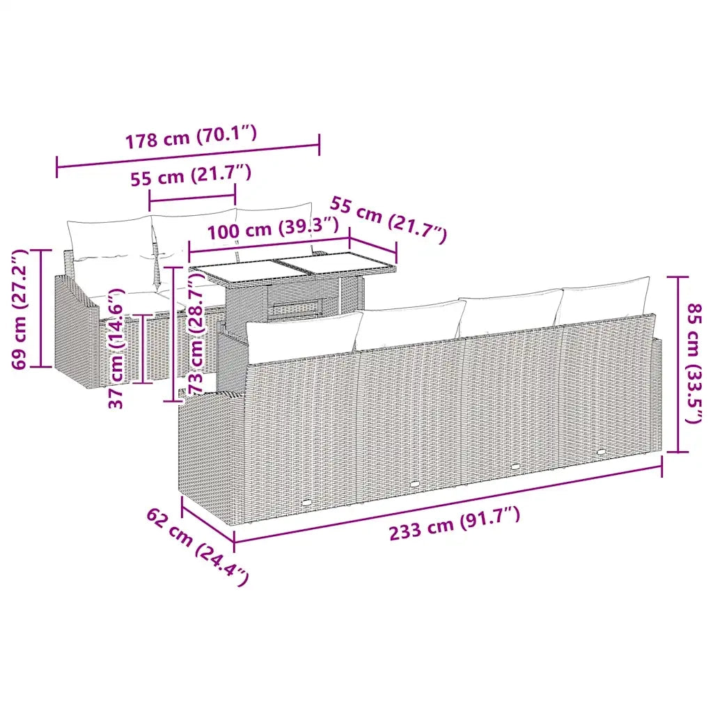 Set Divano da Giardino 8 pcs Grigio chiaro polyrattan 3348948