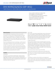 16Ch Nvr PoE 4K 200Mbps Smart H.265 NVR4216-16P-4KS2 - Dahua