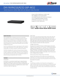 16Ch Nvr PoE 4K 200Mbps Smart H.265 NVR4216-16P-4KS2 - Dahua